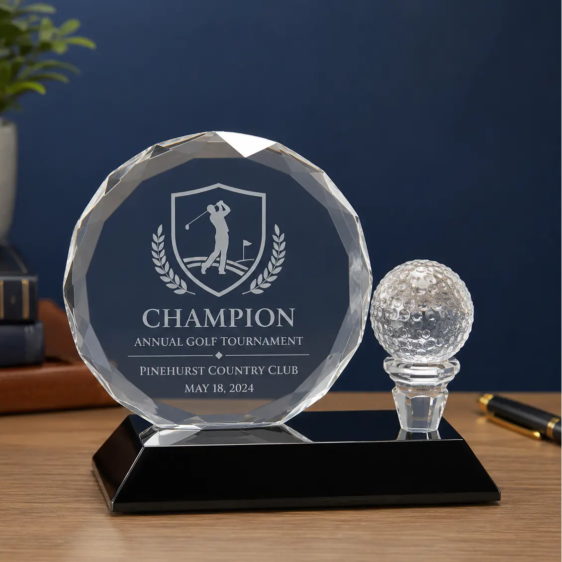 Personalized Round Facet Crystal Golf Award | Custom Engraved Recognition Award  Sams Engraving and Gifts