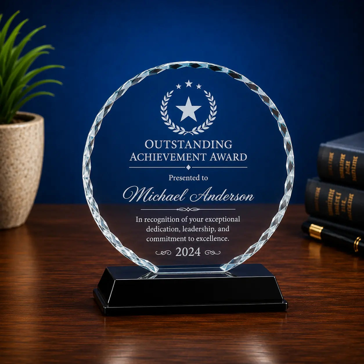 Personalized Round Facet Glass Award | Custom Engraved Recognition Award  Sams Engraving and Gifts