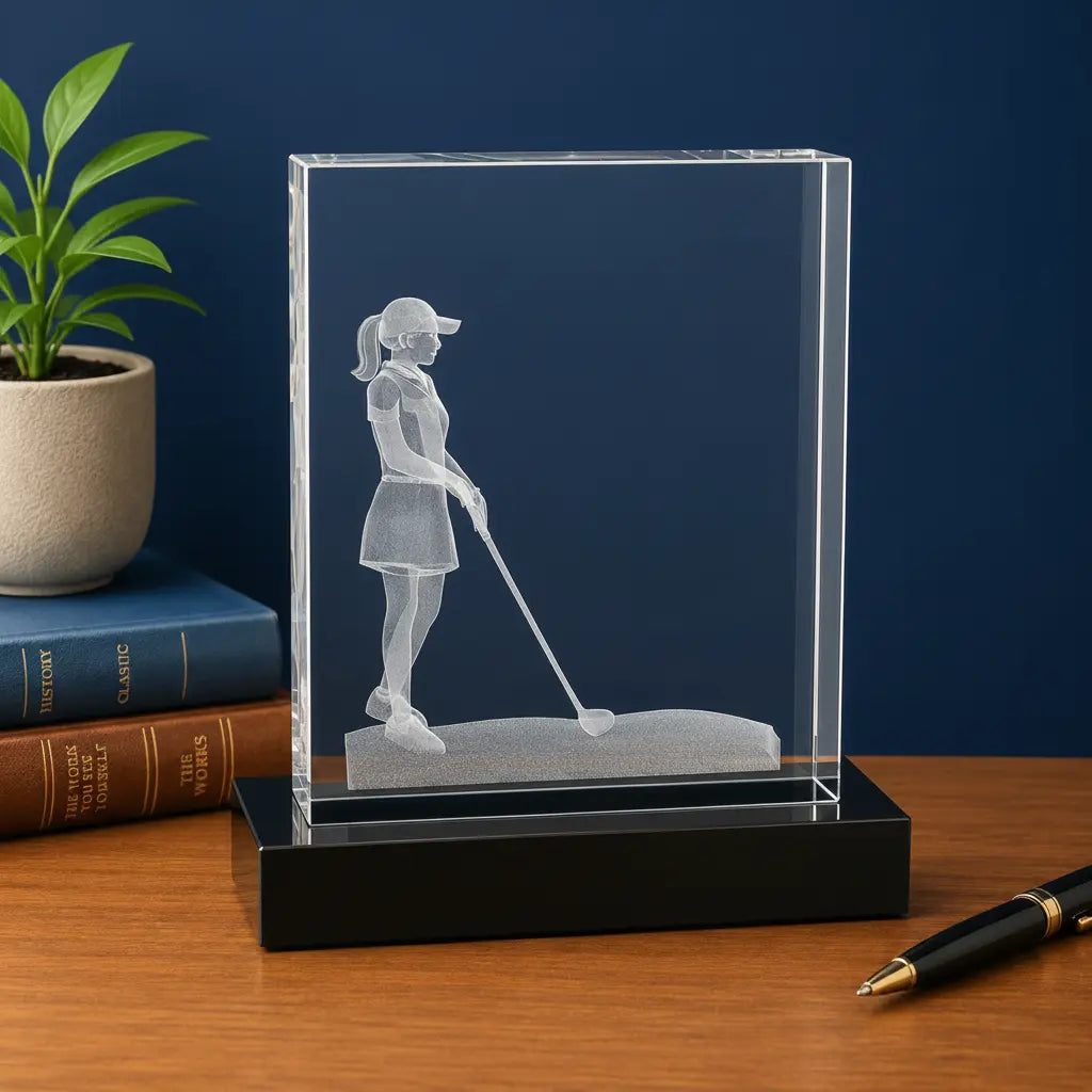 Personalized Crystal 3D Female Golf Award | Custom Engraved Recognition Award  Sams Engraving and Gifts