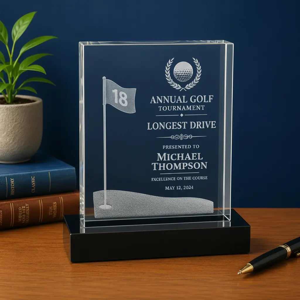 Personalized Crystal 3D Golf Flag Award | Custom Engraved Recognition Award  Sams Engraving and Gifts