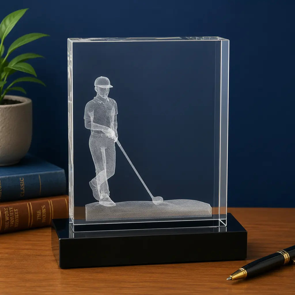 Personalized Crystal 3D Male Golf Award | Custom Engraved Recognition Award  Sams Engraving and Gifts