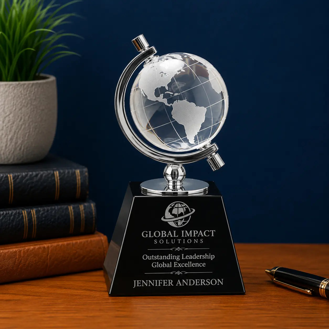 Personalized Crystal Spinning Globe Award | Custom Engraved Recognition Award  Sams Engraving and Gifts