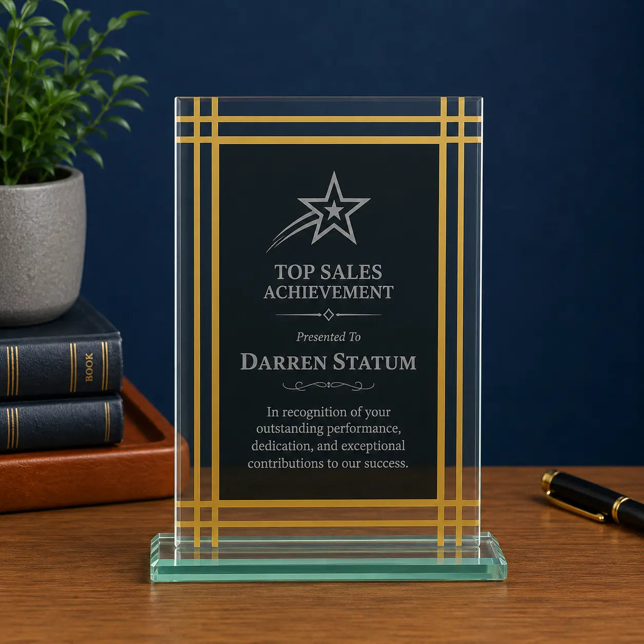 Personalized Contemporary Glass Full Border Award | Custom Engraved Recognition Award  Sams Engraving and Gifts