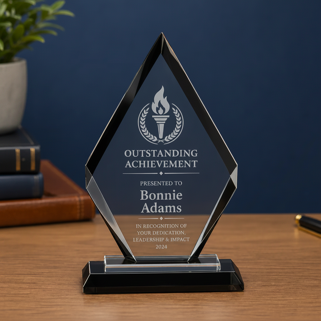 Personalized Diamond Regal Glass Award | Custom Engraved Recognition Award  Sams Engraving and Gifts