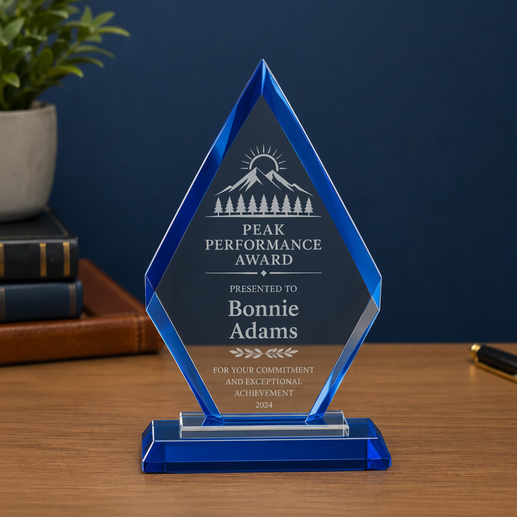 Personalized Diamond Regal Glass Award | Custom Engraved Recognition Award  Sams Engraving and Gifts