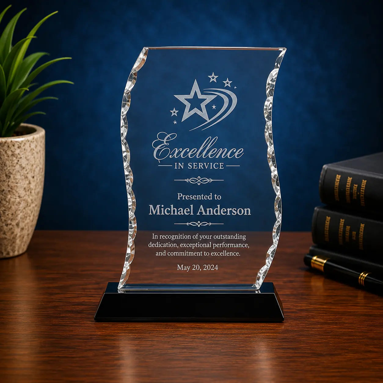 Personalized Scroll Facet Glass Award | Custom Engraved Recognition Award  Sams Engraving and Gifts