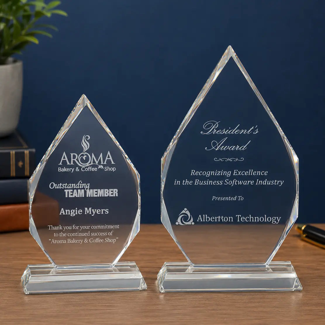 Personalized Diamond Crystal Award on Clear Pedestal Base | Custom Engraved Recognition Award  Sams Engraving and Gifts