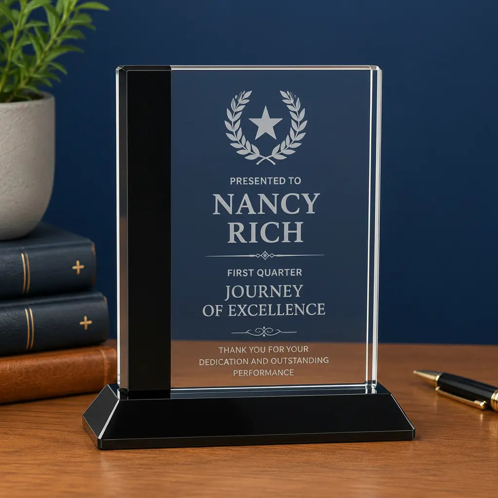 Personalized Black Edge Crystal Award on Black Base | Custom Engraved Recognition Award  Sams Engraving and Gifts