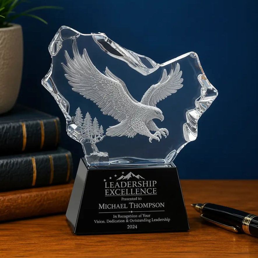 Personalized Crystal Carved Eagle Award | Custom Engraved Recognition Award  Sams Engraving and Gifts
