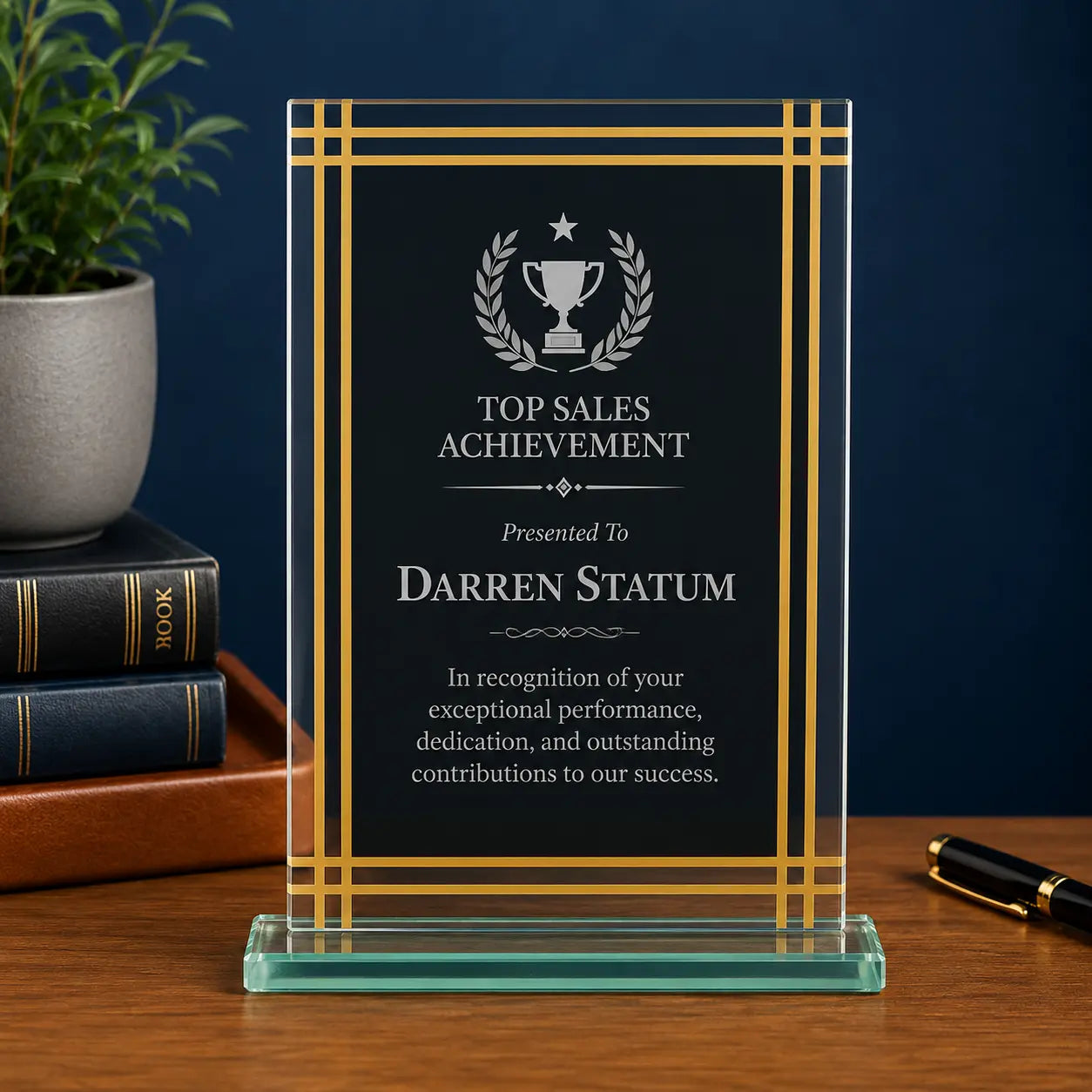 Personalized Contemporary Glass Full Border Award | Custom Engraved Recognition Award  Sams Engraving and Gifts