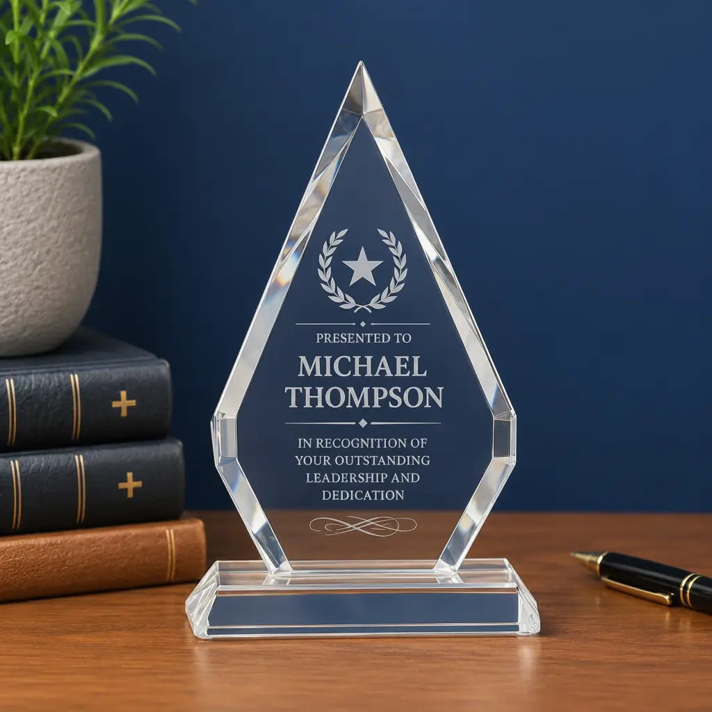 Personalized Crystal Diamond Award on Clear Pedestal Base | Custom Engraved Recognition Award  Sams Engraving and Gifts