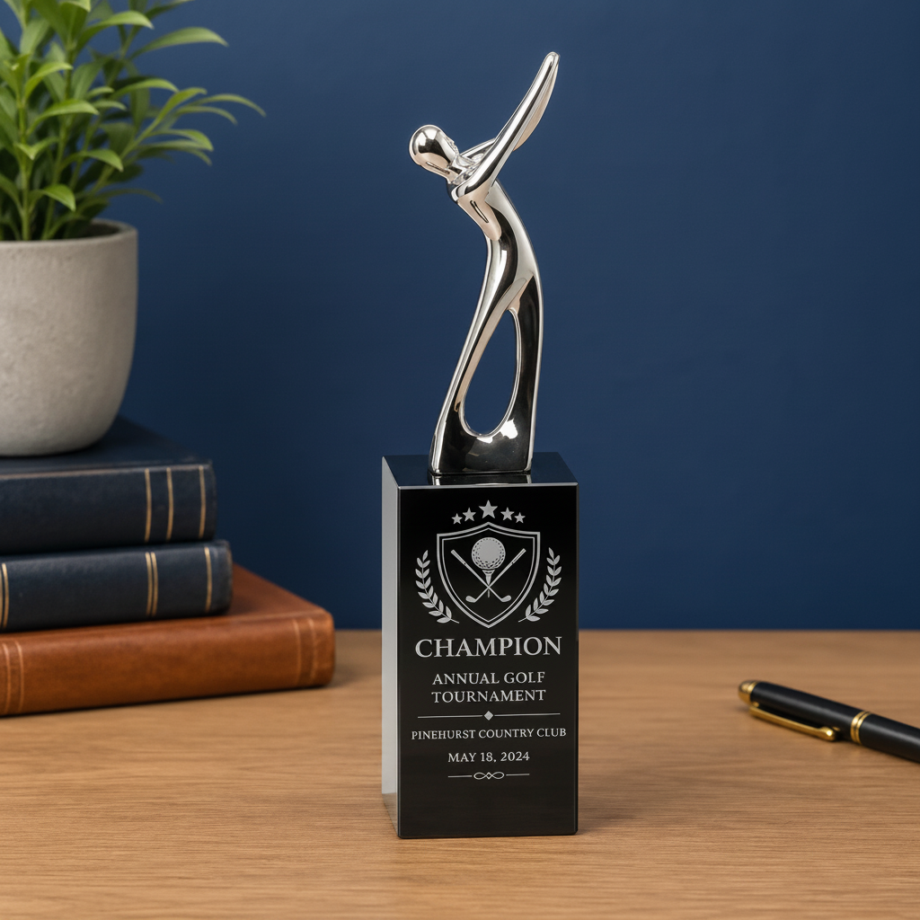 Personalized Silver Golf Figure Crystal Award | Custom Engraved Recognition Award  Sams Engraving and Gifts