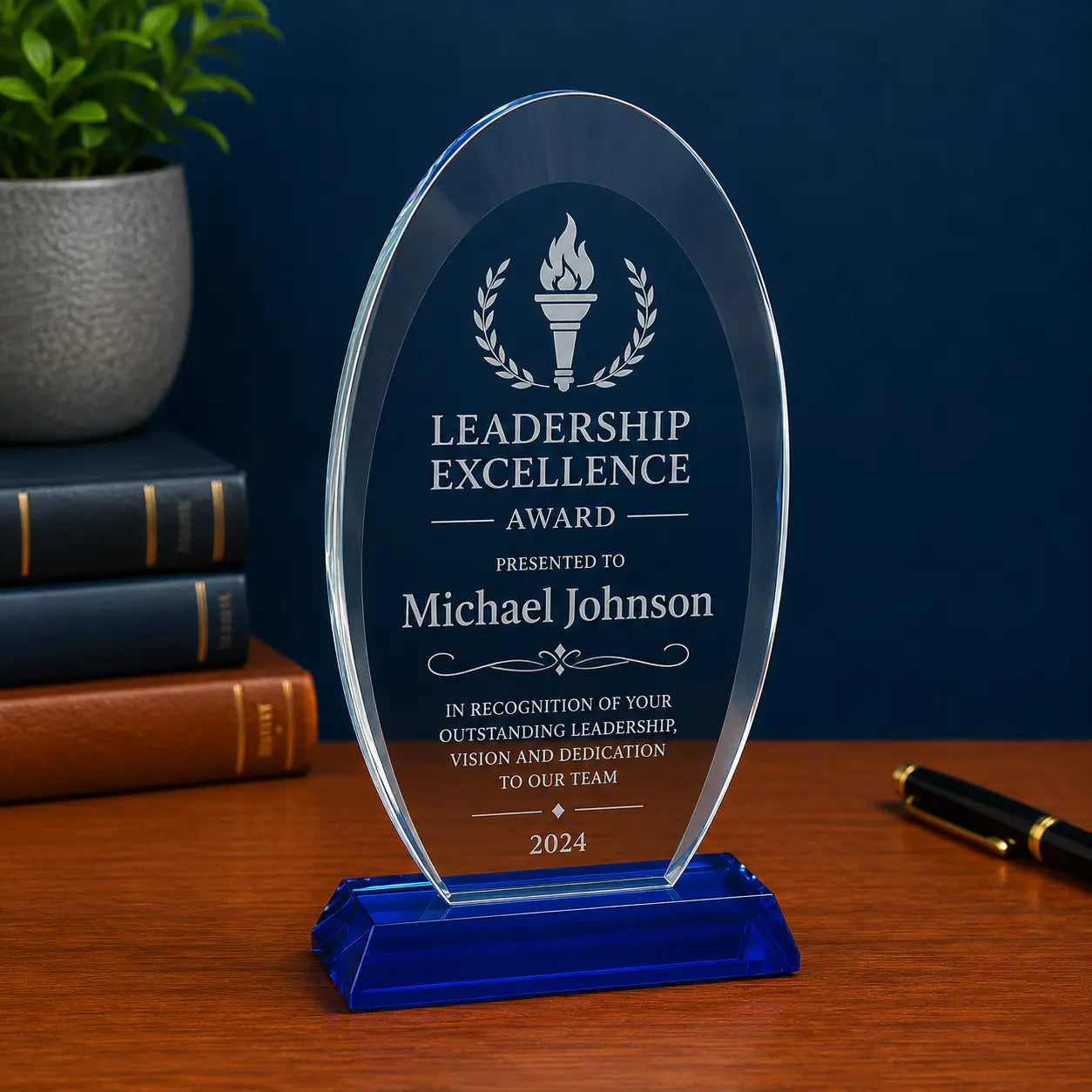 Personalized Oval Halo Glass Award | Custom Engraved Recognition Award  Sams Engraving and Gifts