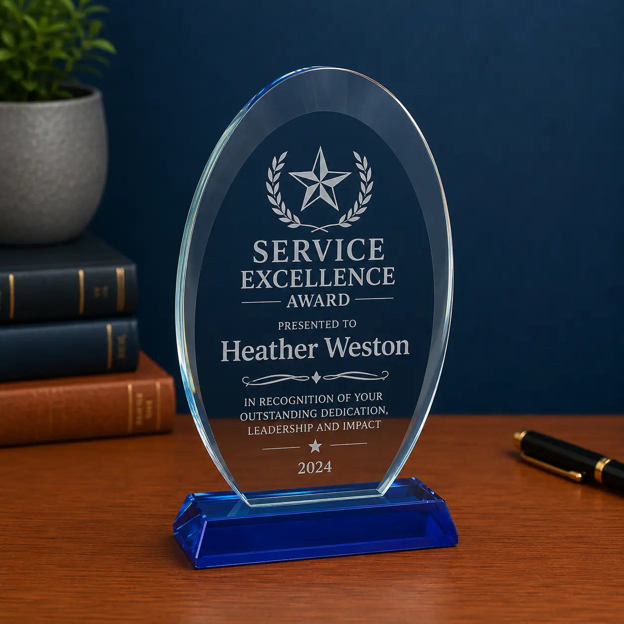 Personalized Oval Halo Glass Award | Custom Engraved Recognition Award  Sams Engraving and Gifts