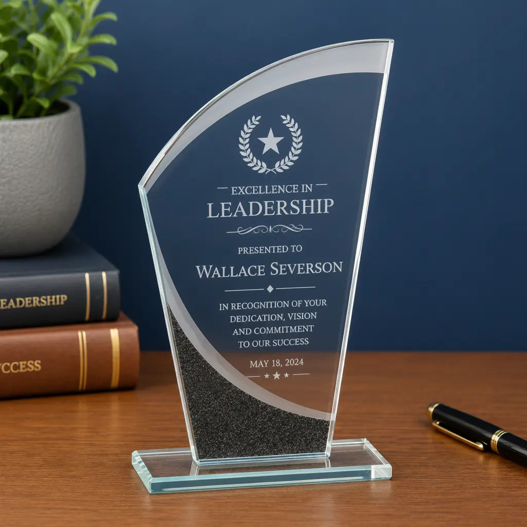 Personalized Wave Designer Glass Award | Custom Engraved Recognition Award  Sams Engraving and Gifts