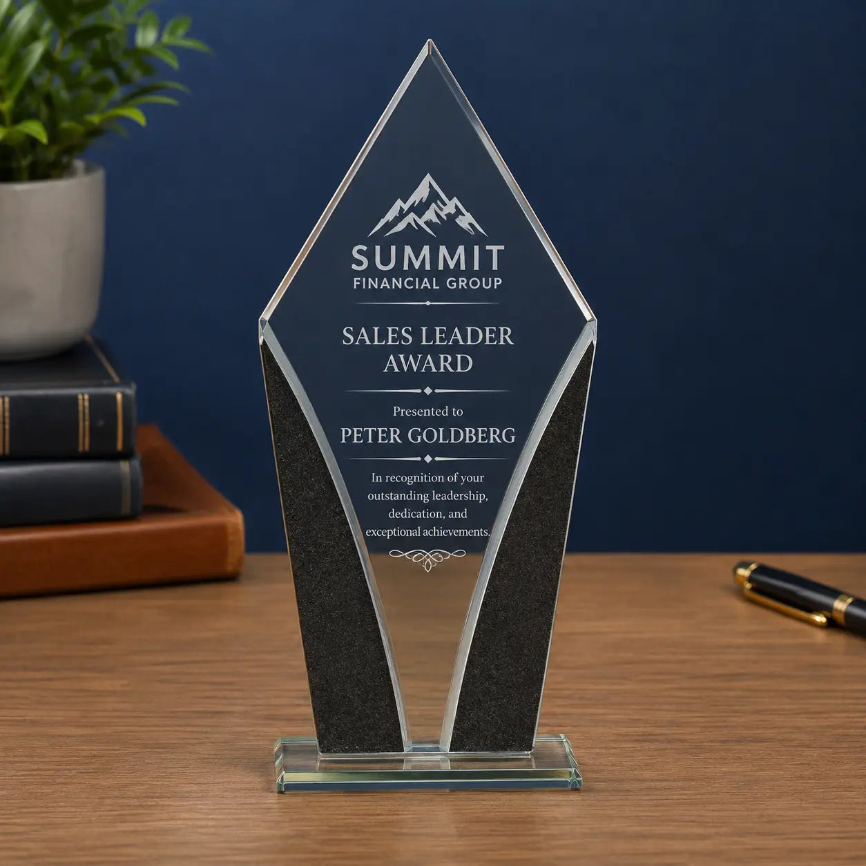Personalized Diamond Designer Glass Award | Custom Engraved Recognition Award  Sams Engraving and Gifts