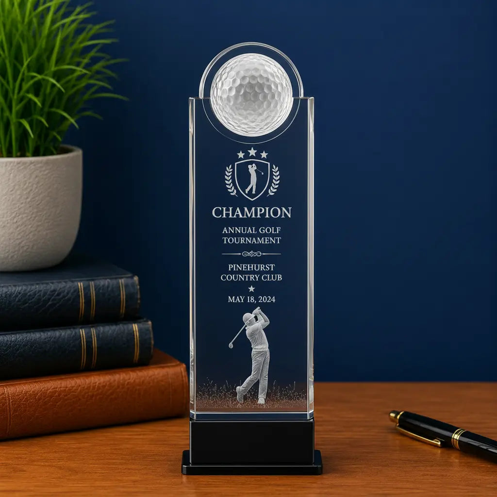 Personalized Crystal Golf Standup Award with 3D Golfer | Custom Engraved Recognition Award  Sams Engraving and Gifts