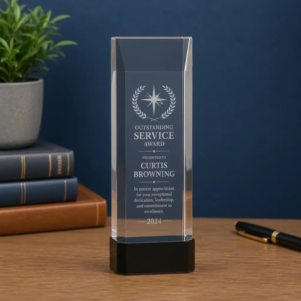 Personalized Clear Crystal Self-Standing Rectangle Award with Black Base | Custom Engraved Recognition Award  Sams Engraving and Gifts