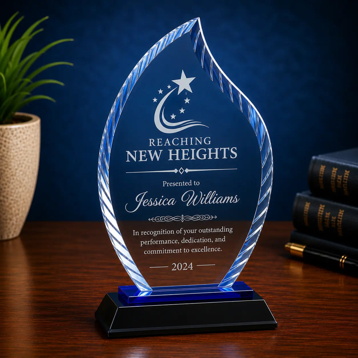 Personalized Flame Accent Glass Award | Custom Engraved Recognition Award  Sams Engraving and Gifts