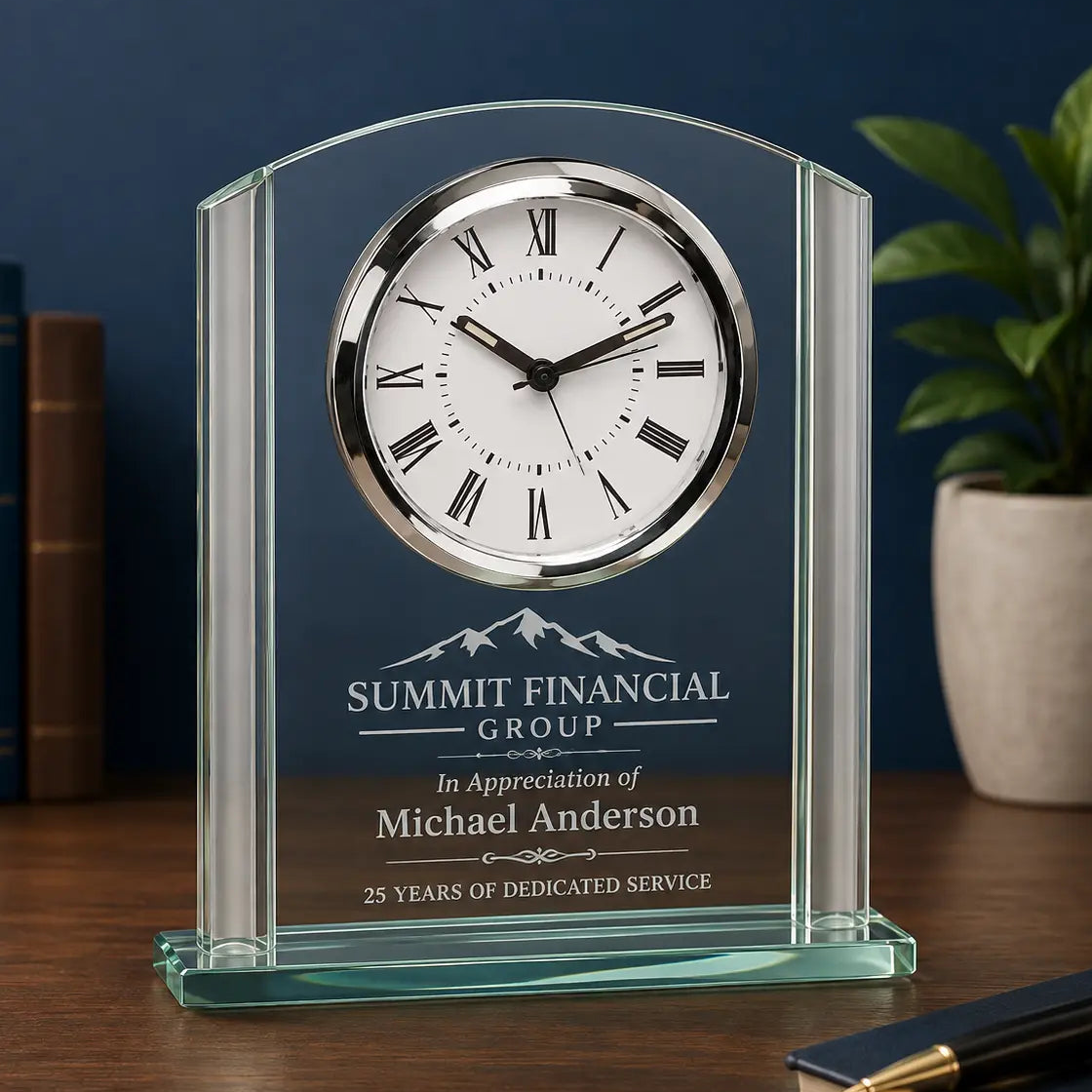 Personalized 6 1/4" Arch Glass Desk Clock | Custom Engraved Glass Clock  Sams Engraving and Gifts