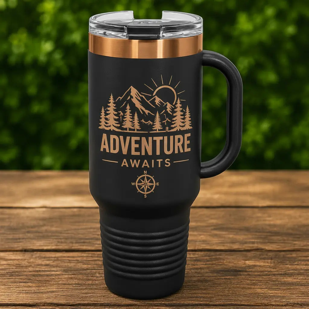 Personalized 40 oz. Ion Plated Rose Gold Travel Mug with Handle & Straw | Custom Engraved Tumbler  Sams Engraving and Gifts