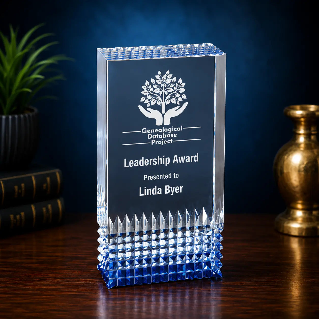 Personalized Tribute Acrylic Award | Custom Engraved Blue, Gold & Silver Recognition Award  Sams Engraving and Gifts