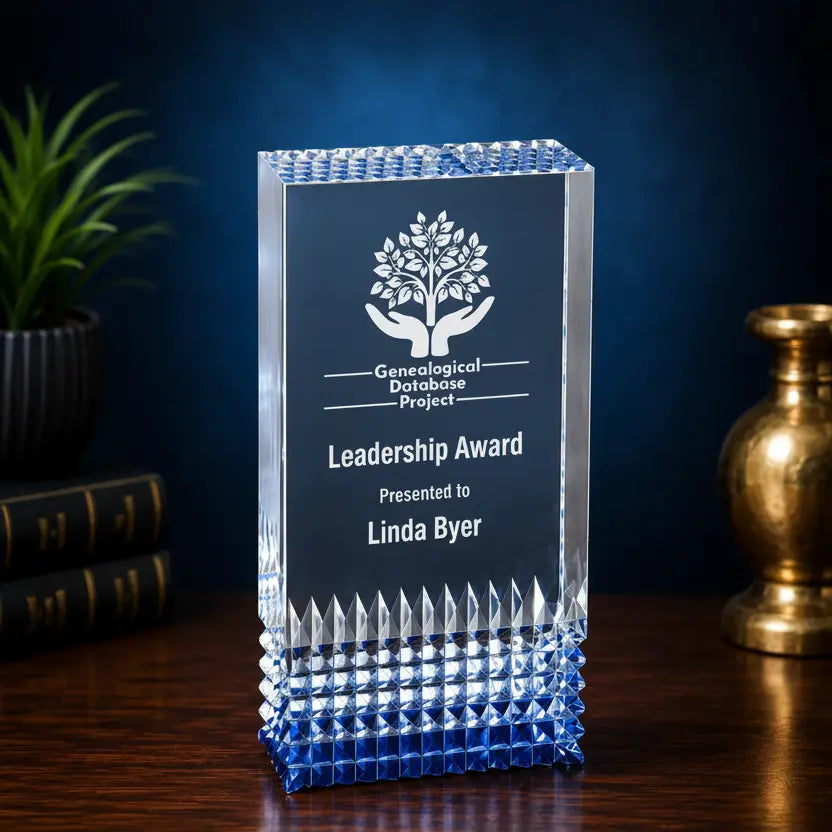 Personalized Tribute Acrylic Award | Custom Engraved Blue, Gold & Silver Recognition Award  Sams Engraving and Gifts