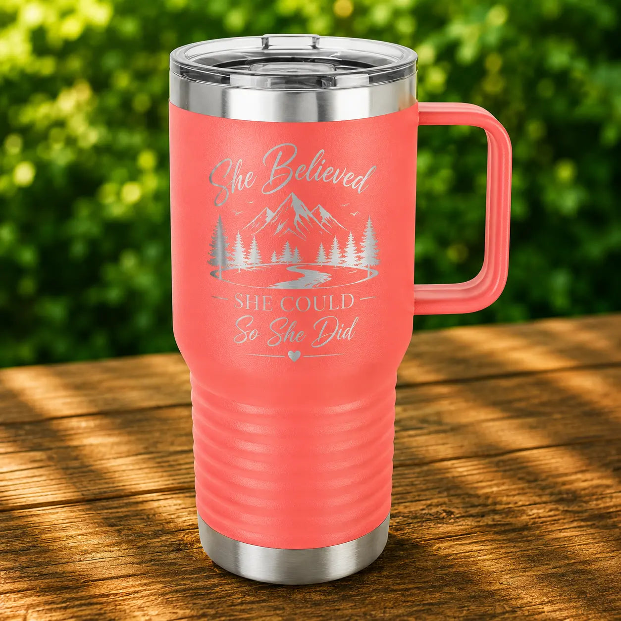 Personalized 20 oz. Insulated Travel Mug with Handle | Custom Laser Engraved Stainless Steel Mug  Sams Engraving and Gifts
