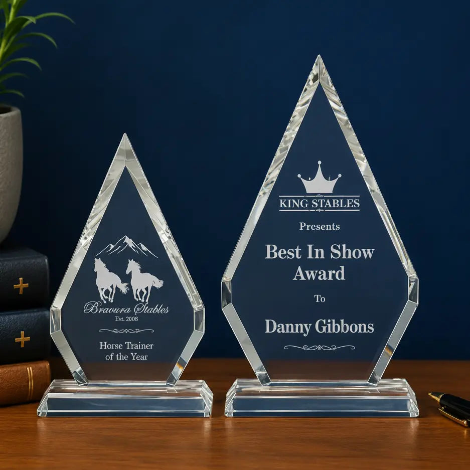 Personalized Crystal Diamond Award on Clear Pedestal Base | Custom Engraved Recognition Award  Sams Engraving and Gifts