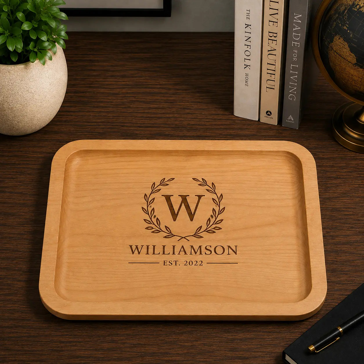 Personalized Engraved Alder Valet Tray | Custom Wooden Catchall Tray  Sams Engraving and Gifts
