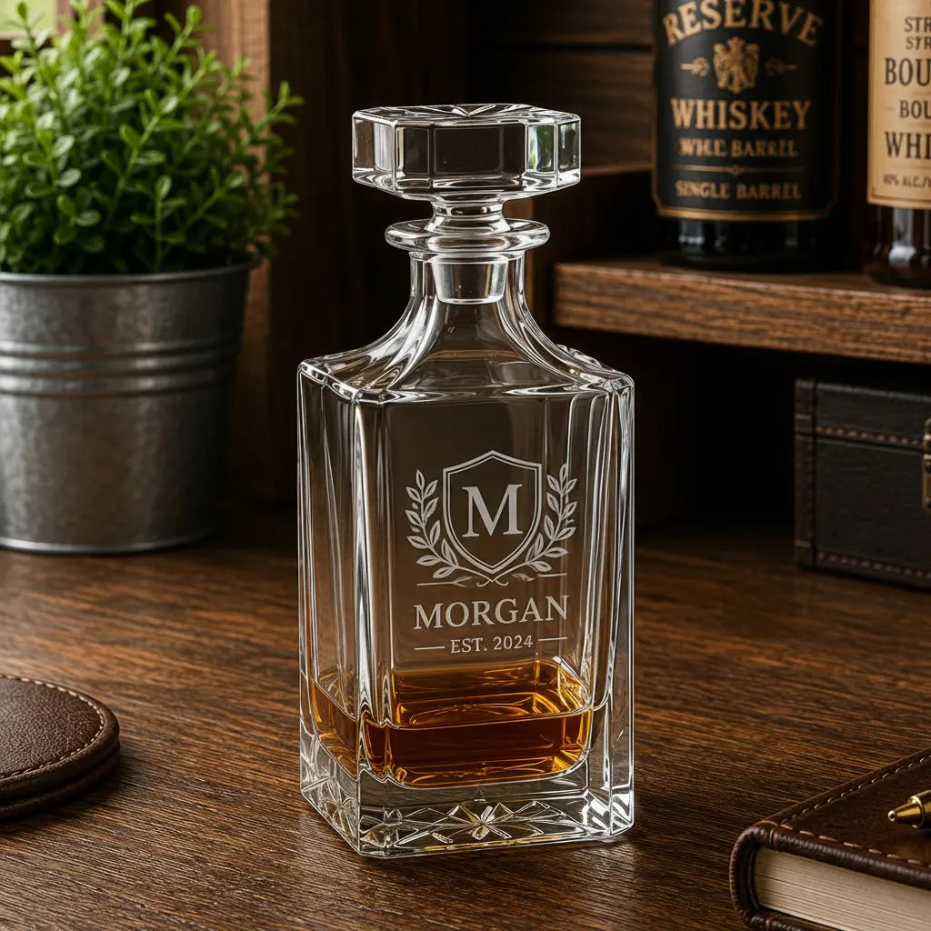 Personalized 750 mL Square Glass Decanter Gift Set | Custom Laser Engraved Decanter with Black Gift Box  Sams Engraving and Gifts