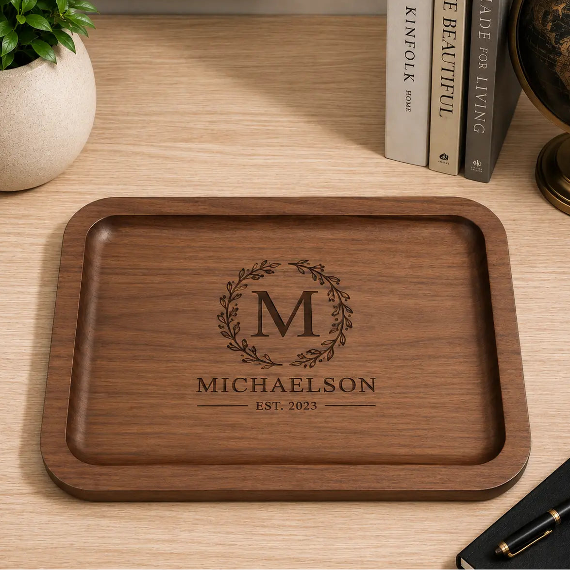 Personalized Walnut Valet Tray | Custom Engraved Wooden Accessory Tray  Sams Engraving and Gifts