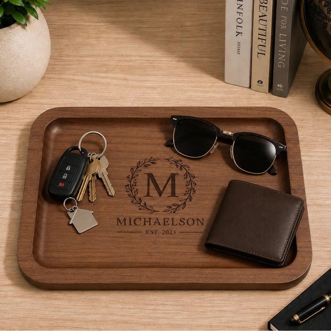 Personalized Walnut Valet Tray | Custom Engraved Wooden Accessory Tray  Sams Engraving and Gifts