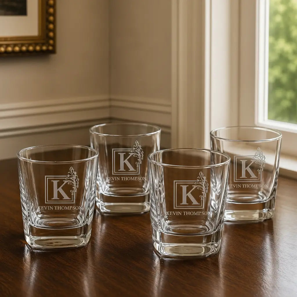 Personalized Rectangle 8oz Rocks Glass Gift Set | Custom Engraved Whiskey Glasses  Sams Engraving and Gifts
