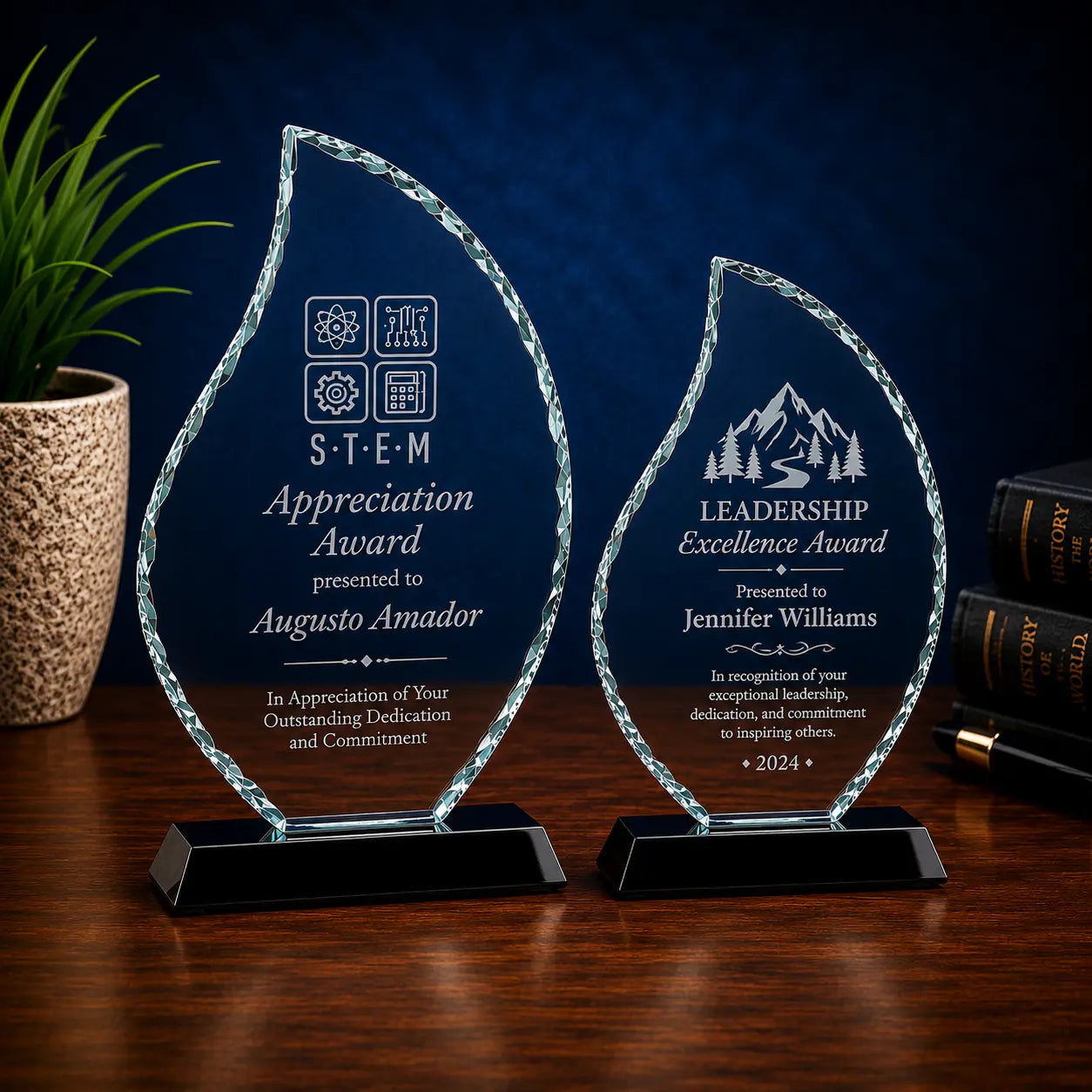 Personalized Flame Facet Glass Award with Black Base | Custom Engraved Recognition Award  Sams Engraving and Gifts