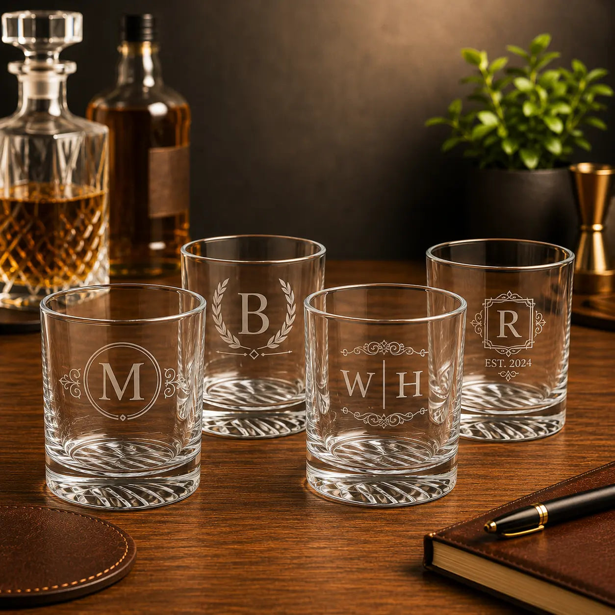 Personalized Round 9oz Rocks Glass Gift Set | Custom Engraved Whiskey Glasses  Sams Engraving and Gifts