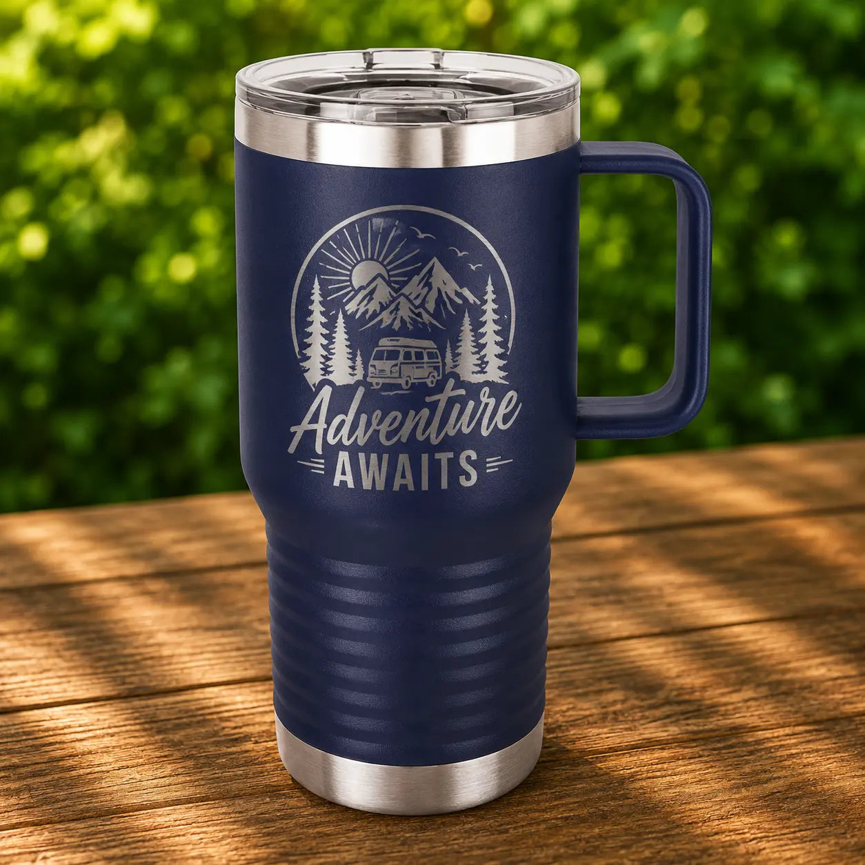 Personalized 20 oz. Insulated Travel Mug with Handle | Custom Laser Engraved Stainless Steel Mug  Sams Engraving and Gifts