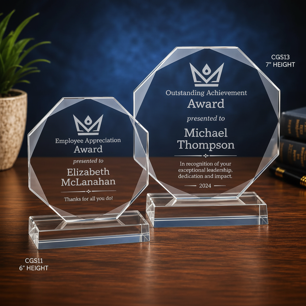 Personalized Octagon Clear Glass Award | Custom Laser Engraved Recognition Award  Sams Engraving and Gifts