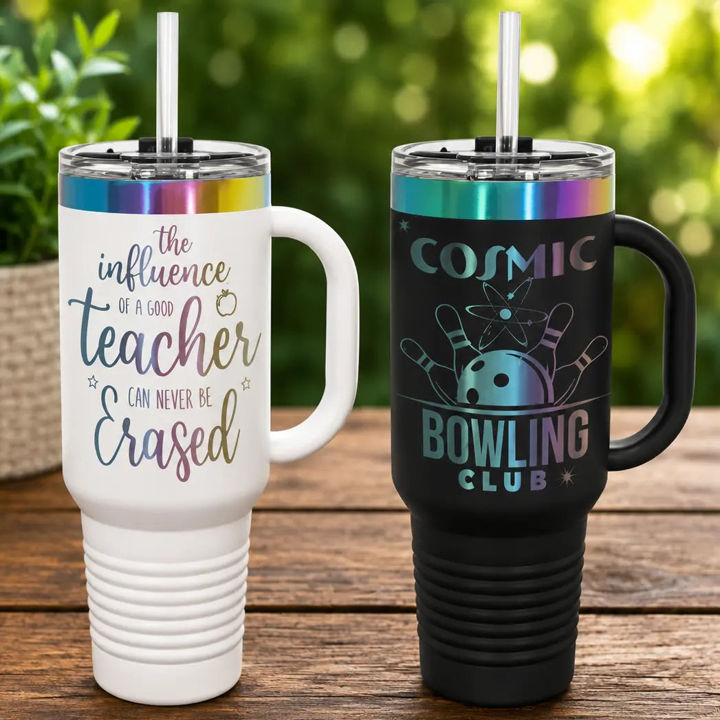 Personalized 40 oz Prism Travel Mug with Handle & Straw | Custom Laser Engraved Stainless Steel Tumbler  Sams Engraving and Gifts
