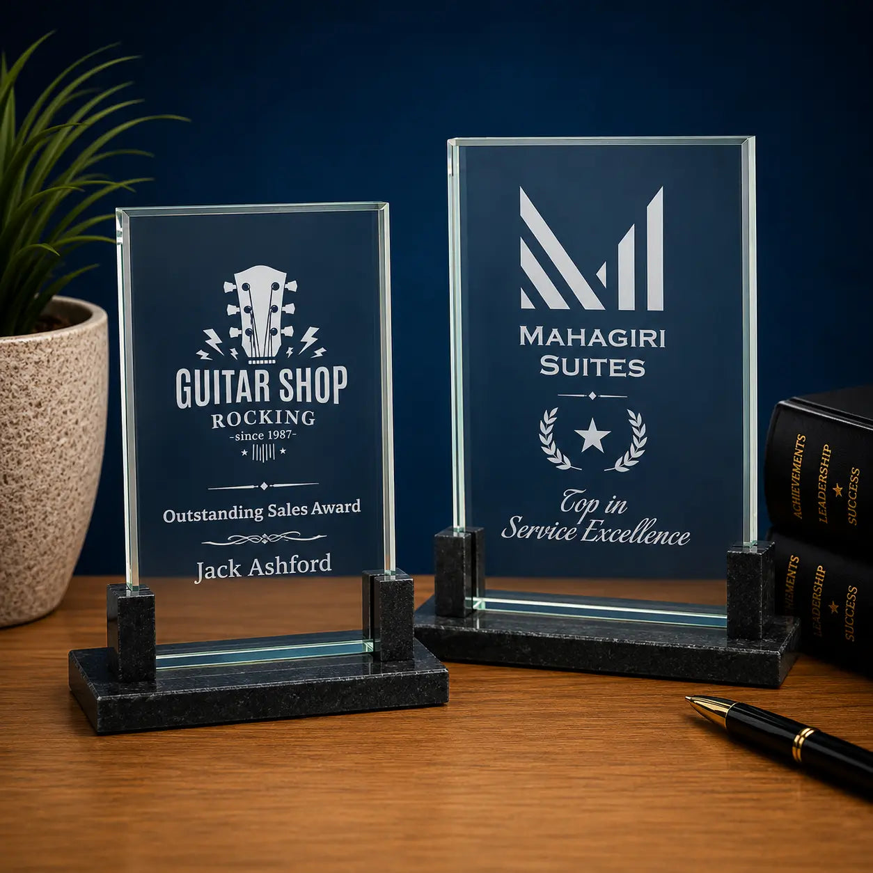Personalized Rectangle Glass Award with Black Marble Base | Custom Engraved Recognition Award  Sams Engraving and Gifts