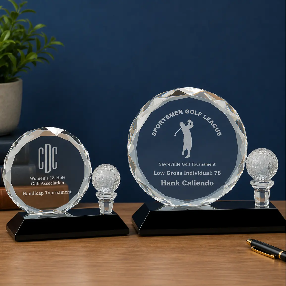 Personalized Round Facet Crystal Golf Award | Custom Engraved Recognition Award  Sams Engraving and Gifts