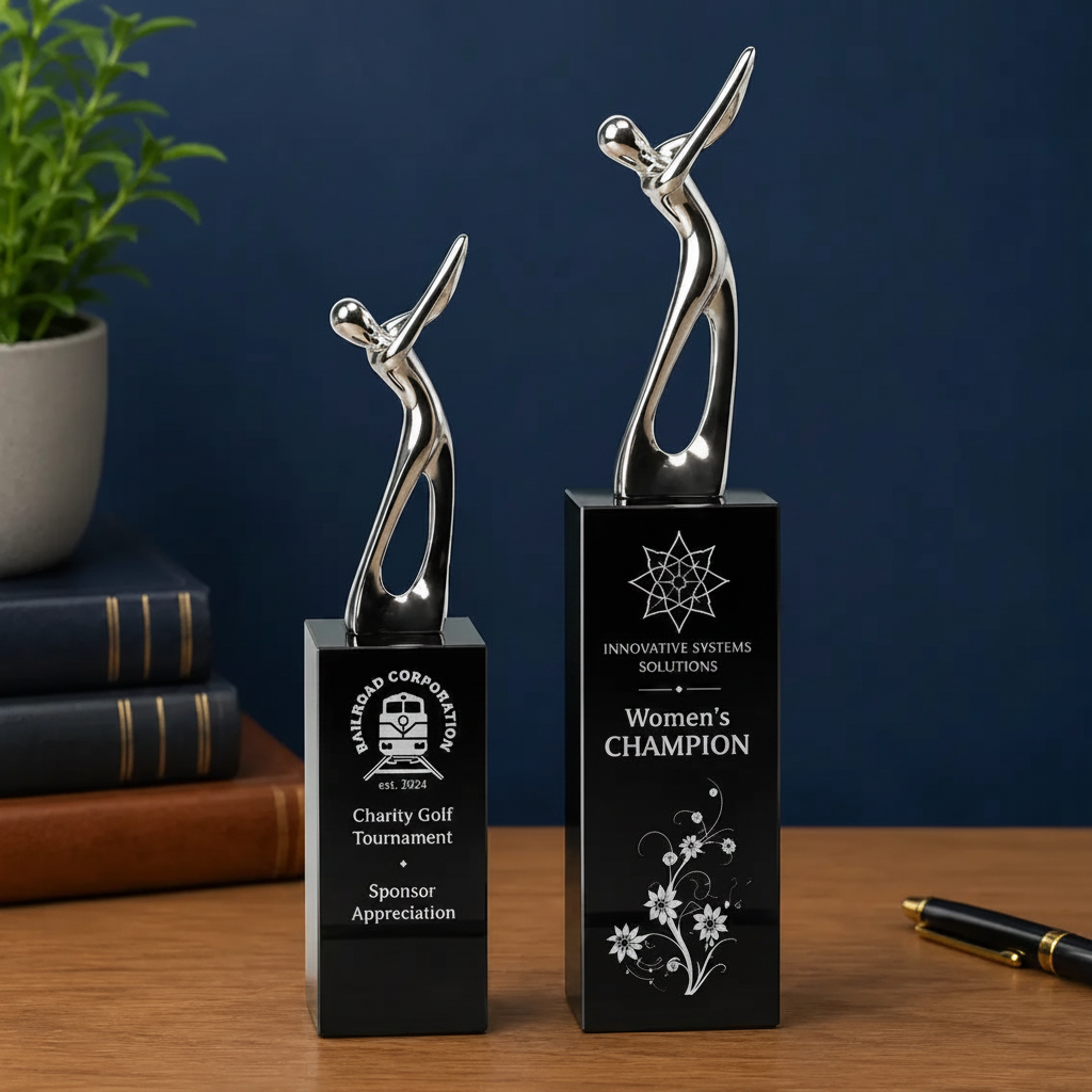 Personalized Silver Golf Figure Crystal Award | Custom Engraved Recognition Award  Sams Engraving and Gifts