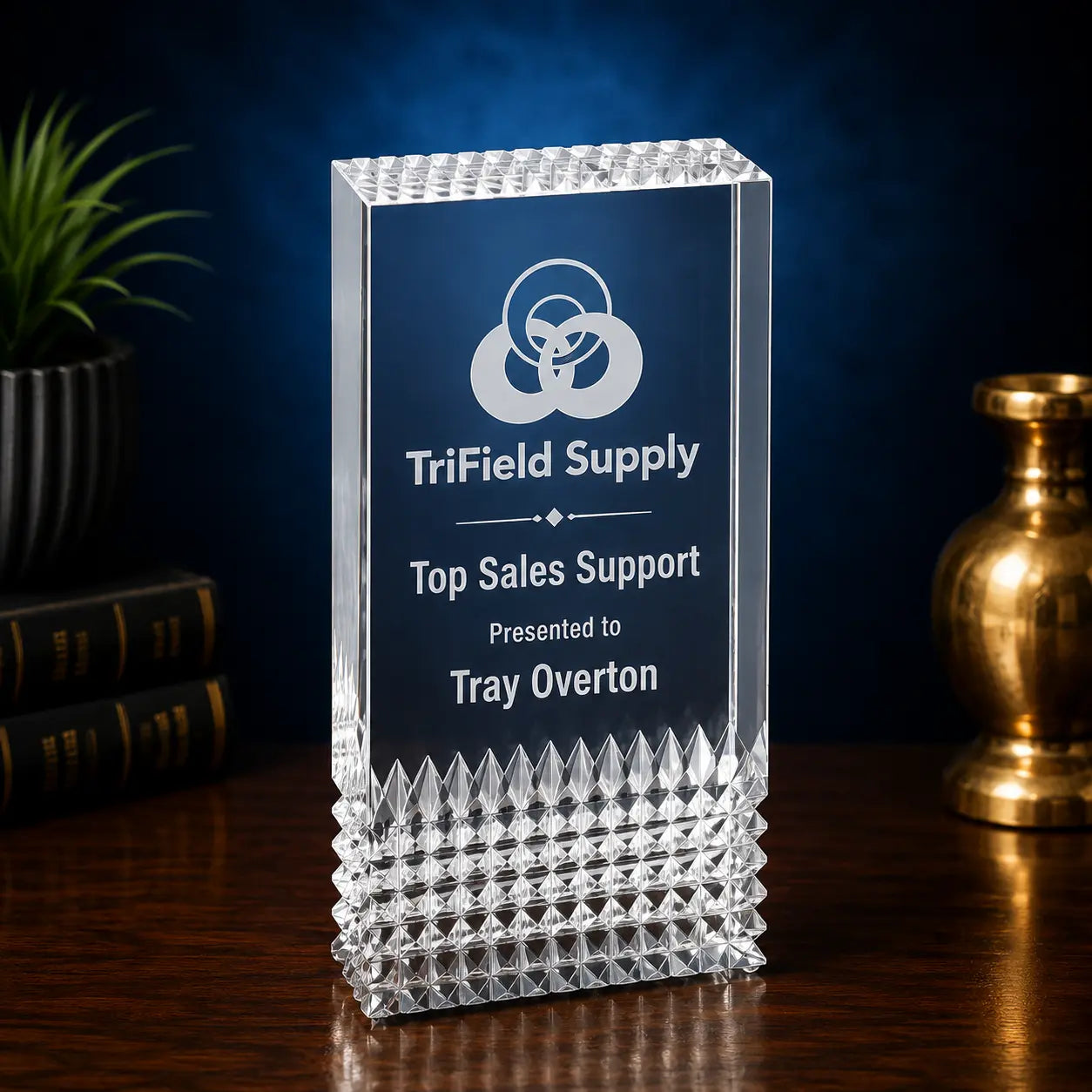 Personalized Tribute Acrylic Award | Custom Engraved Blue, Gold & Silver Recognition Award  Sams Engraving and Gifts