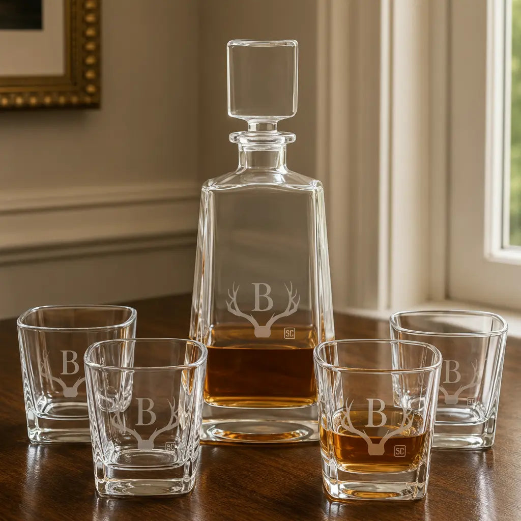 Personalized Tequila Decanter Gift Set with Four Glasses | Custom Engraved Gift Set  Sams Engraving and Gifts