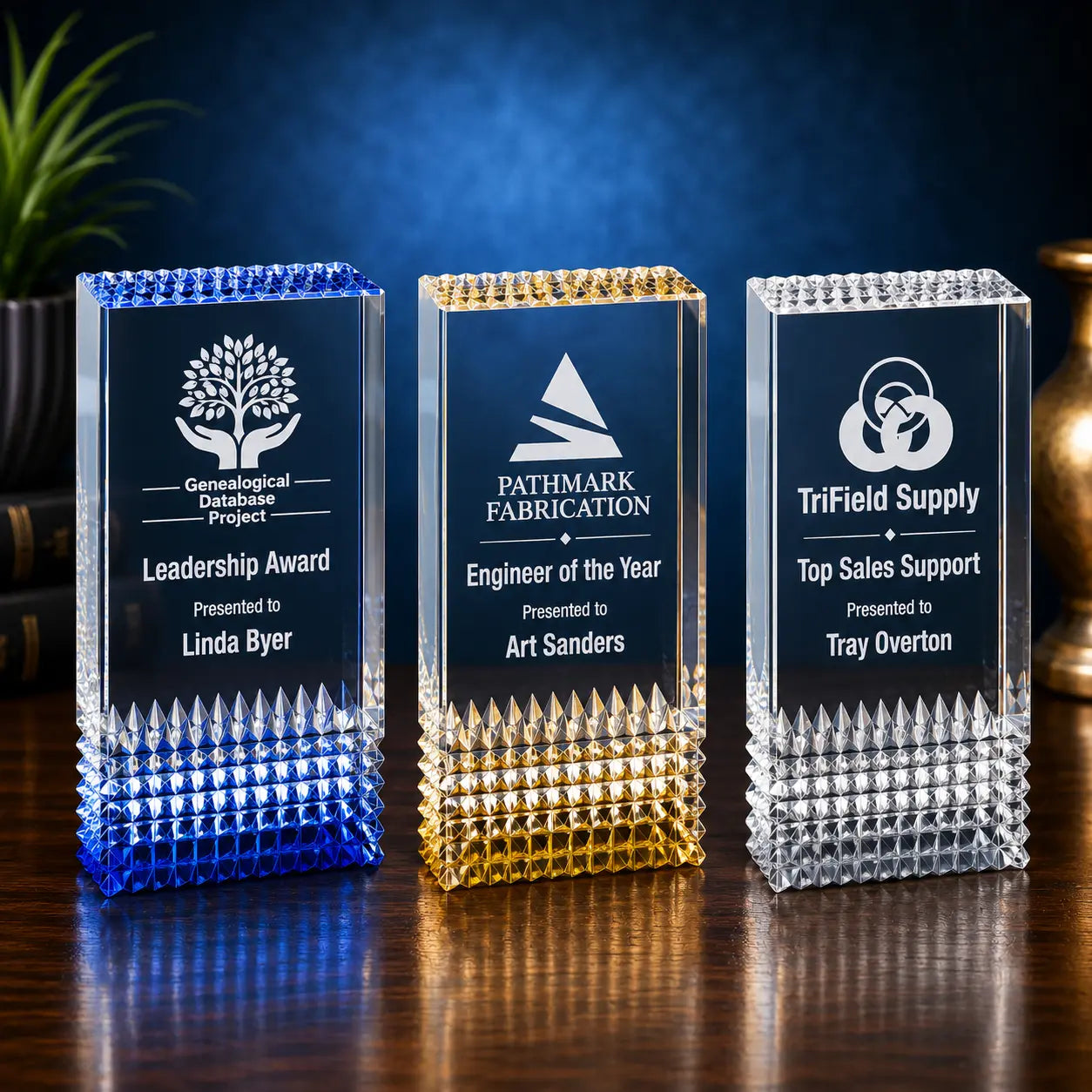 Personalized Tribute Acrylic Award | Custom Engraved Blue, Gold & Silver Recognition Award  Sams Engraving and Gifts