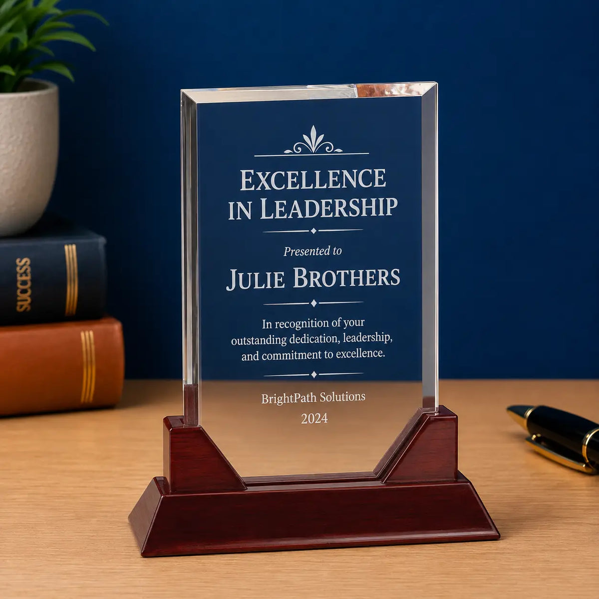Personalized Rectangle Prestige Acrylic Award with Rosewood Base | Custom Engraved Recognition Award  Sams Engraving and Gifts