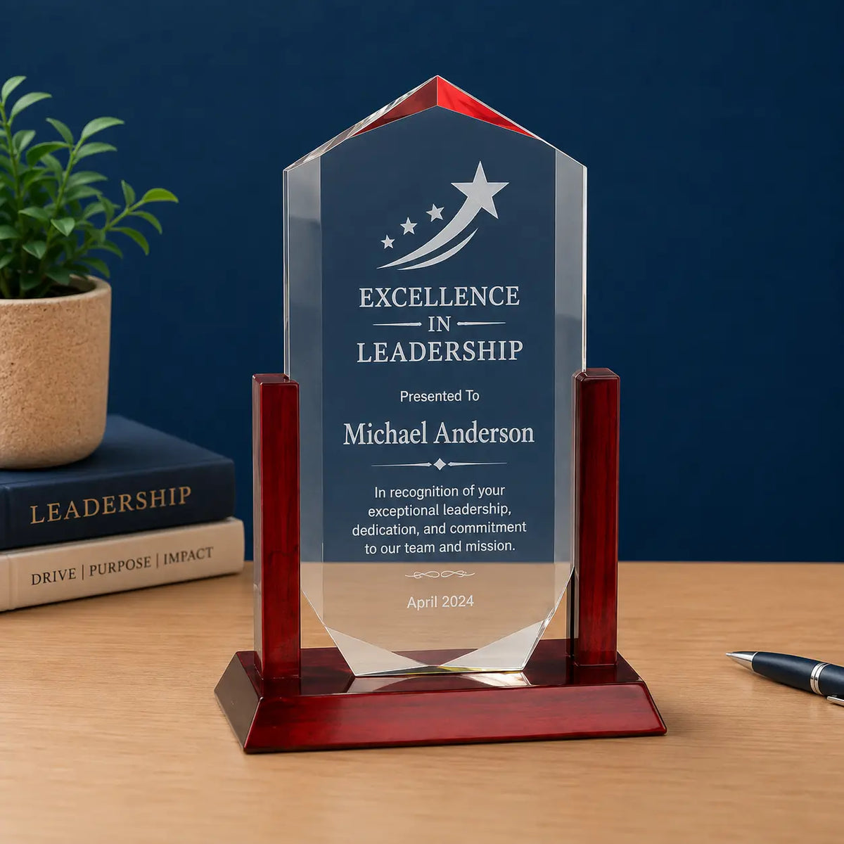 Personalized Royal Crown Acrylic Award with Rosewood Frame | Custom Engraved Recognition Award  Sams Engraving and Gifts