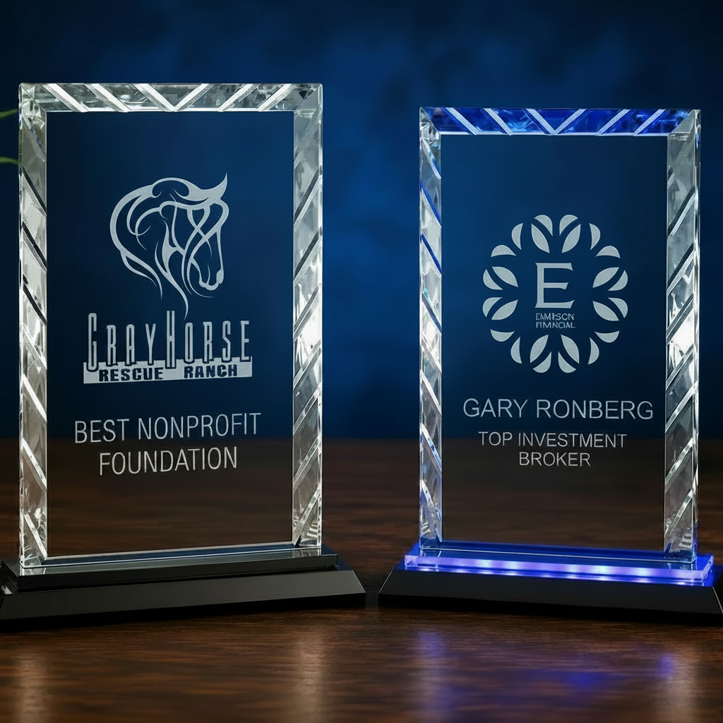 Personalized Rectangle Accent Glass Standing Award | Custom Laser Engraved Recognition Award  Sams Engraving and Gifts
