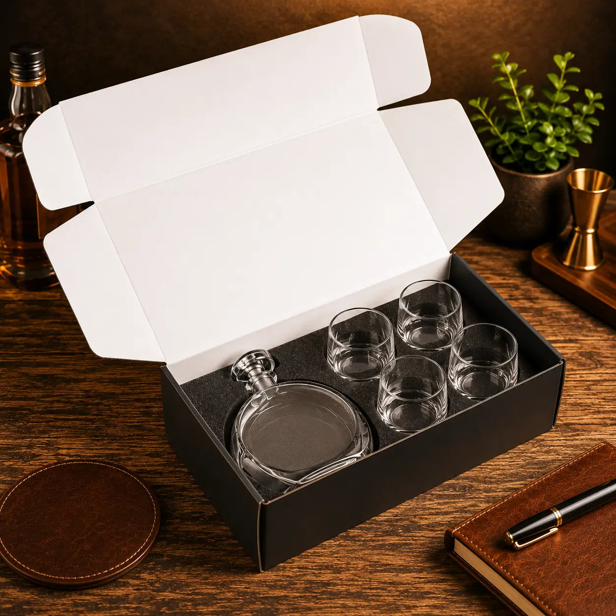 Personalized Glass Decanter Gift Set with Four Rocks Glasses | Custom Engraved Gift Set  Sams Engraving and Gifts