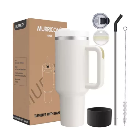 40 oz Tumbler with Handle Vacuum Quencher Stainless Tumbler with Lid and Straw - Main - Ivory